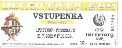білет Синот/Synot Czech/Чехія-Сошо/FC Sochaux France/Франція 2002b match ticket