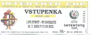білет Синот/Synot Czech/Чехія-Сошо/FC Sochaux France/Франція 2002b match ticket