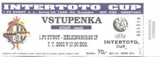 білет Синот/FC Synot Czech/Чехія-Helsingborgs IF Sweden/Швеція 2002 match ticket