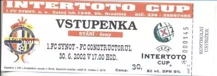білет 1.FC Synot Czech/Чехія- Констр./Constructorul Mold/Молд.2002a match ticket