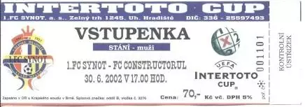 білет 1.FC Synot Czech/Чехія- Констр./Constructorul Mold/Молд.2002b match ticket
