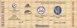 білет Сконто/Skonto Latvia/Латв-Челсі/Chelsea FC England/Англ.1999b match ticket