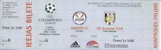 білет Сконто/Skonto Latvia/Латвія-Женесс/Jeunesse Luxemb/Люкс.1999a match ticket