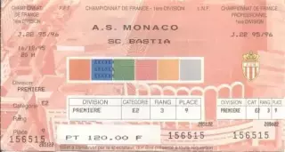 білет Франція Championnat de France AS Monaco-SC Bastia 1995 billet match ticket