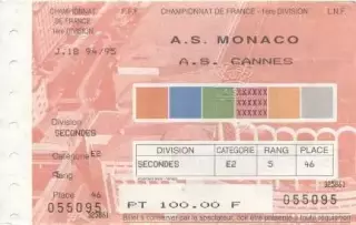 білет Франція Championnat France AS Monaco-AS Cannes 1994-95 billet match ticket