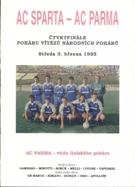 прог.Спарта/Sparta Prague Czechia/Чехія-AC Parma Italy/Італія 1993 match program