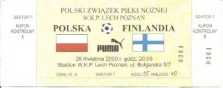 білет зб.Польща-Фінляндія 2000 МТМ/Poland-Finland friendly football match ticket