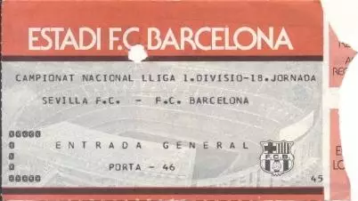білет Іспанія Campeonato Espana FC Barcelona-Sevilla 198.. entrada match ticket
