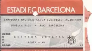 білет Іспанія Campeonato Espana FC Barcelona-Sevilla 198.. entrada match ticket
