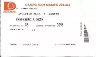білет Іспан.Torneo Espana Athletic Bilbao-Real Madrid 1996 entrada match ticket