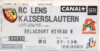білет RC Lens France/Франція-1.FC Kaiserslautern Germany/Німеч.1999 match ticket