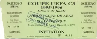 білет Ланс/RC Lens France/Франц.-Славія/Slavia Praha Czech/Чех.1995 match ticket