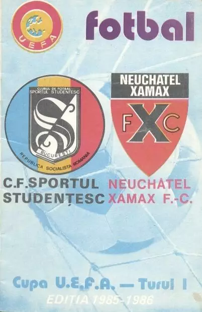 прог.Sportul Bucharest Romania/Румун-Xamax FC Switzerl./Швейц.1985 match program