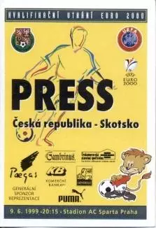 білет зб.Чехія-Шотландія 1999 відбір ЧЄ-2000 / Czech-Scotland match press ticket