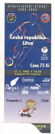 білет зб. Чехія-Литва 1999 МТМ / Czech Republic-Lithuania friendly match ticket