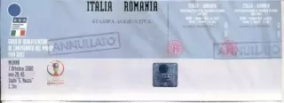 білет зб.Італія-Румунія 2000 відбір ЧС-2002 /Italy-Romania football match ticket