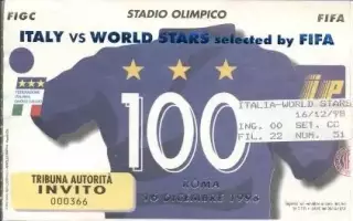 білет зб. Італія-зб.Світу ФІФА 1998 / Italy-FIFA World XI football match ticket