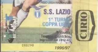 білет Лаціо/SS Lazio Italy/Італія-Ланс/RC Lens France/Франція 1996 match ticket