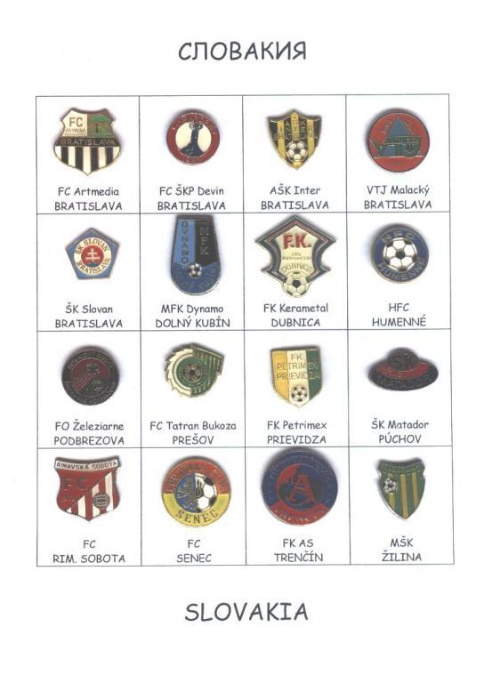 Словакия, футбол, коллекция 16 клубов, №1, тяжмет / Slovakia football badges