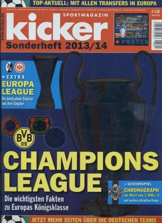 Футбол,Лига чемпионов 2013-14,спецвыпуск Кикер / Kicker Champions league 2013/14