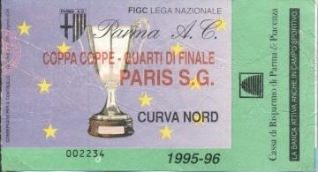 билет Parma AC, Italy/Италия- Paris St.Germain, France/Франция 1996 match ticket