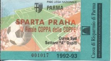 билет Parma AC, Italy/Италия - Sparta Praha,Czech Rep./Чехия 1993 match ticket
