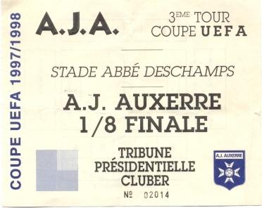 билет AJ Auxerre, France/Франция-FC Twente, Netherlands/Голл.1997 b match ticket