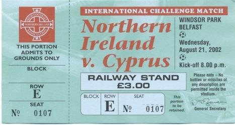 билет Сев.Ирландия-Кипр 2002 МТМ / Northern Ireland-Cyprus friendly match ticket