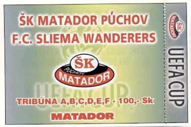 билет Matador Puchov,Slovakia/Словакия- Sliema W.,Malta/Мальта 2001 match ticket