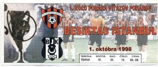 билет Spartak Trnava,Slovakia/Словакия- Besiktas,Turkey/Турция 1998 match ticket
