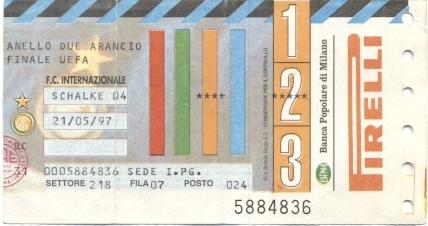 билет FC Inter,Italy/Италия- Schalke 04,Germany/Германия 1997 FINAL match ticket