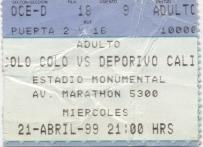 билет Colo Colo,Chile- Depor.Cali,Colombia Copa Libertadores 1999a match ticket