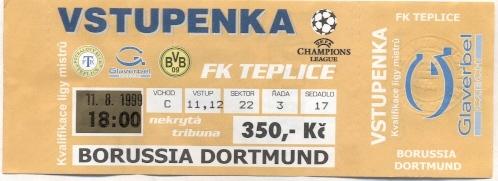 билет FK Teplice, Czech/Чехия- Borussia Dortmund,Germany/Герм.1999b match ticket