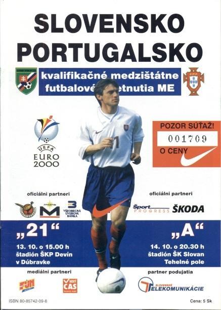 прог.сб.Словакия-Португалия 1998 отб.ЧЕ-2000 / Slovakia-Portugal match programme