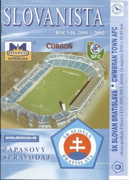 прог.Slovan Bratislava,Slovakia/Словак- Cwmbran,Wales/Уэльс 2001 match programme