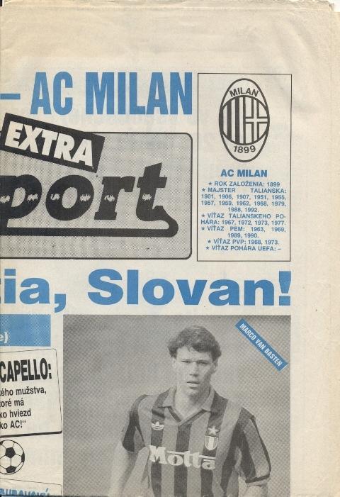 прог.Слован/Slovan, Slovakia/Словак-Милан/AC Milan,Italy/Итал.1992 match program