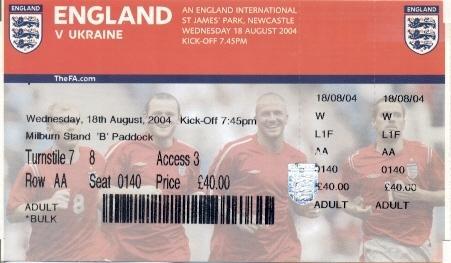 билет Англия-Украина 2004 МТМ / England-Ukraine friendly football match ticket