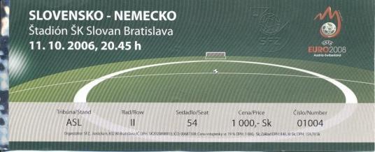 билет сб. Словакия-Германия 2006 отбор ЧЕ-2008 / Slovakia-Germany match ticket