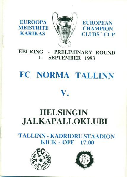 прог.Норма/Norma Estonia/Эст.-ХИК/HJK Helsinki,Finland/Финл.1993 match programme