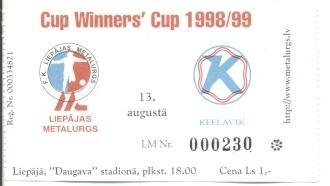 билет Лиепая/Liepajas Metal. Latvia/Латв-Keflavik Iceland/Исл.1998a match ticket