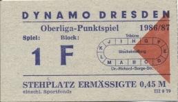 билет ГДР DDR-Meisterschaft Dynamo Dresden-? 1986/87 Eintrittskarte match ticket
