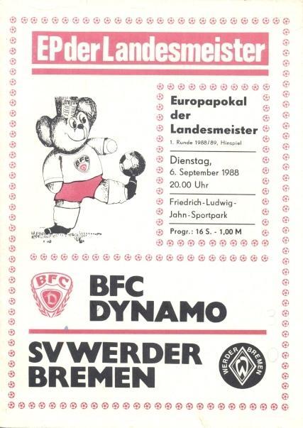 прог.Dynamo Berlin GDR/ГДР-Werder Bremen Germany/Германия 1988 b match programme