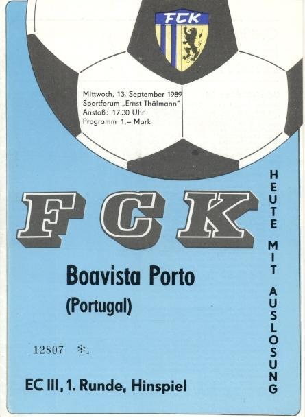 прог.FC Karl-Marx-Stadt GDR-German/ГДР-Boavista Portugal/Порт.1989 match program