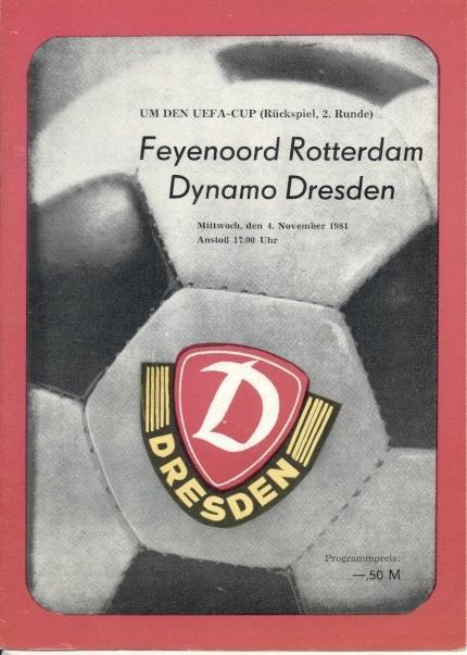 прог.Dynamo Dresden,GDR-Germany/ГДР- Feyenoord,Netherl./Голл. 1981 match program