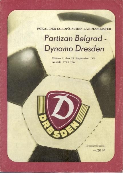 прог.Dynamo Dresden GDR-Germany/ГДР-Partizan B,Yugoslav/Югосл.1978 match program