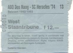 билет Голландия Netherlands Eerste divisie 1992-93 ADO-Heracles'74 match ticket