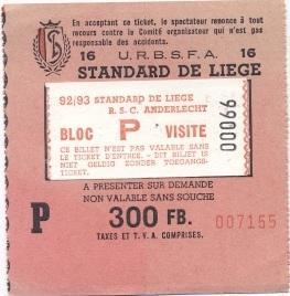 билет Бельгия Belgium League 19?? R.Standard Liege-RSC Anderlecht match ticket