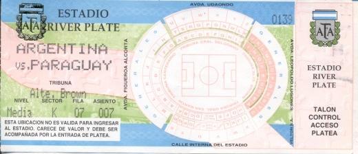 билет сб. Аргентина-Парагвай / Argentina-Paraguay football match ticket