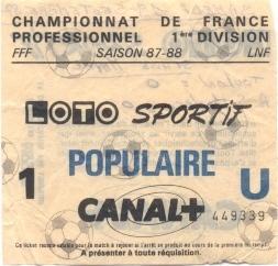 билет Франция Championnat de France Toulon-AS Monaco 1987 billet match ticket