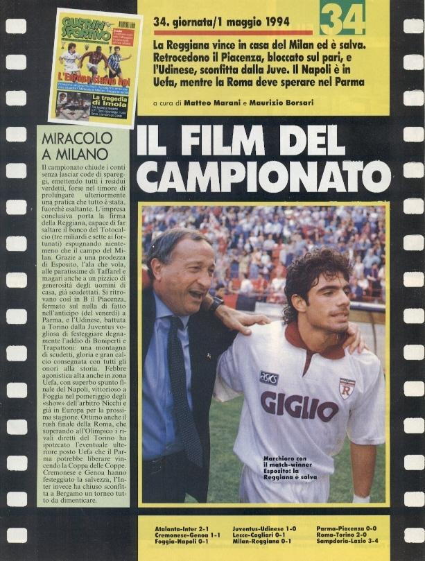 футбол - Италия чемпионат 1993-94, коллекция Guerin Sportivo Italy championship 2